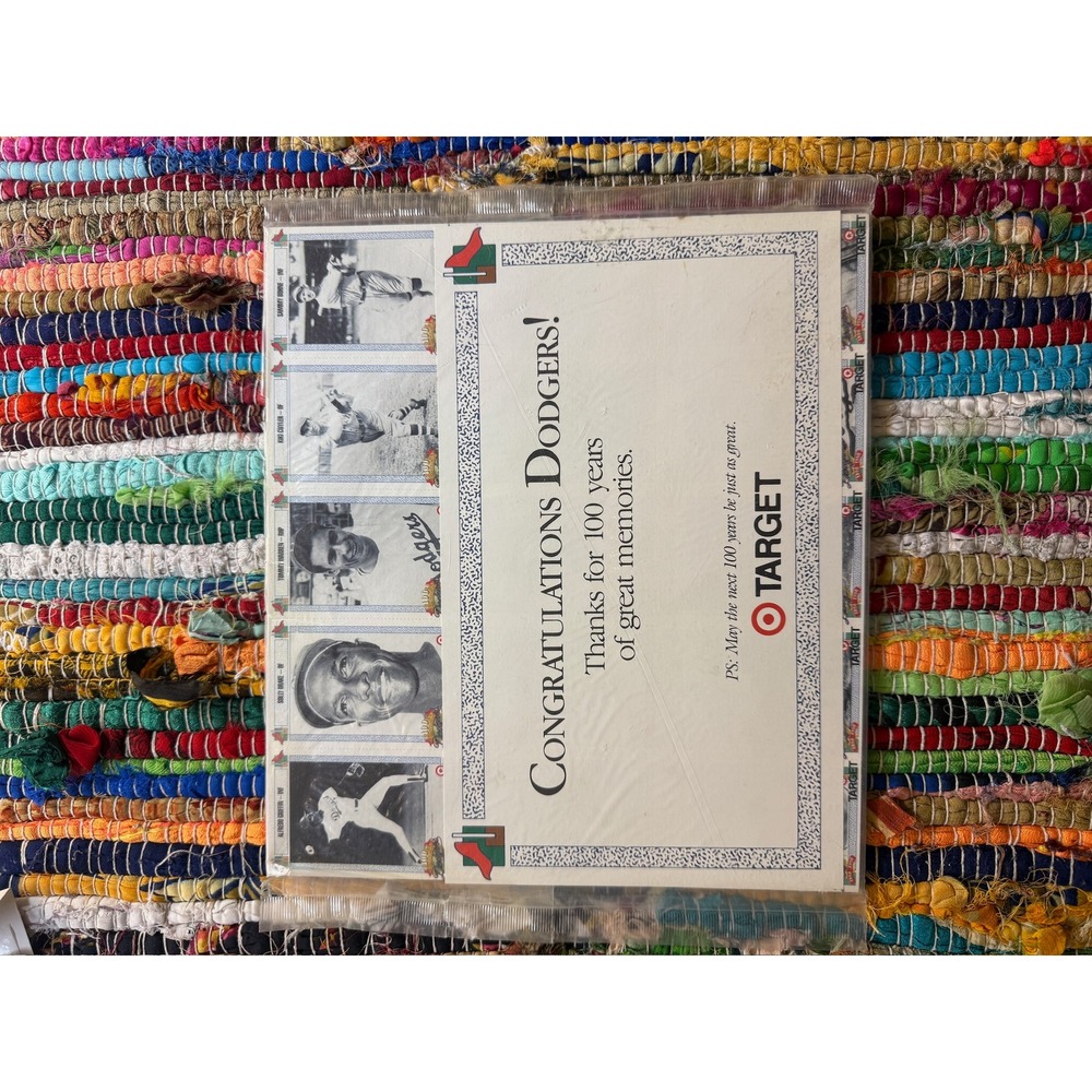 Target LA Dodgers 100 Years Baseball Card Sheet Unisex OS White Exc ntage
